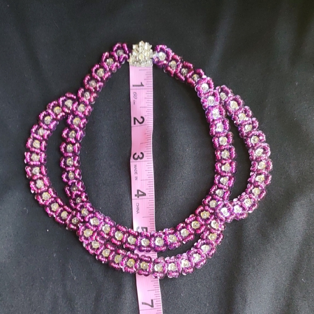 Elegant Handmade Purple Beaded Necklace - Picture 6 of 7